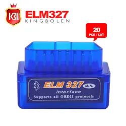 20 шт./лот Бесплатная доставка Супер Мини ELM327 Bluetooth OBD2 диагностический инструмент ELM 327 V2.1 последняя версия
