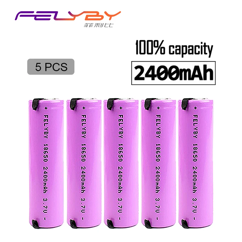 

FELYBY 5pcs 3.7V 2400mAh Li-ion 18650 Nicd Lithium Rechargeable charging battery for flashlight with USB charger