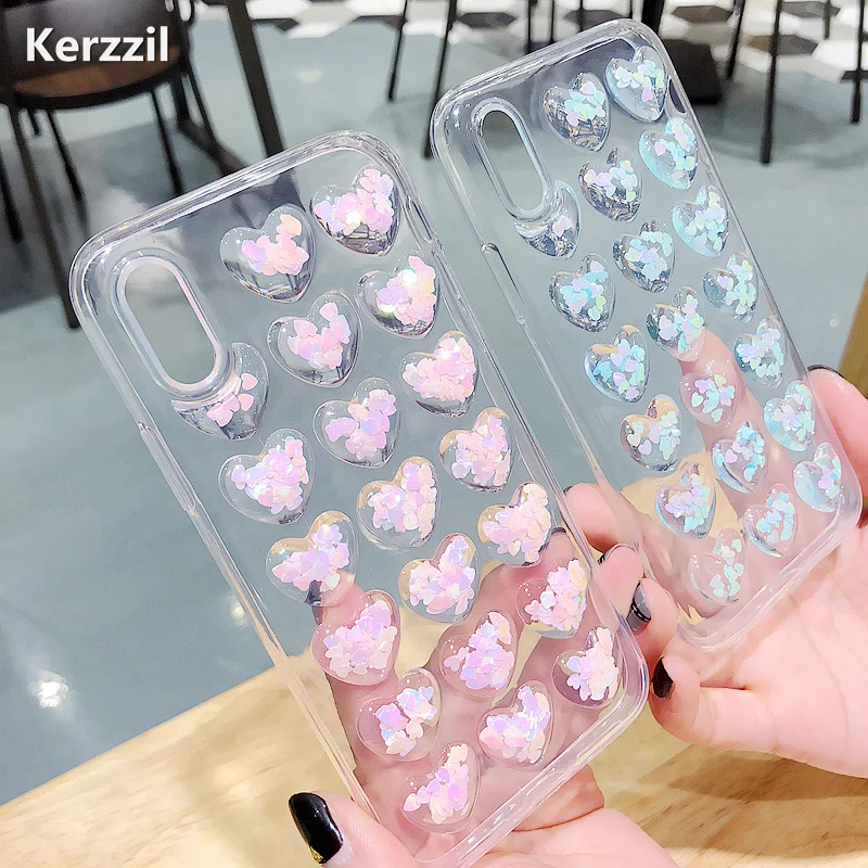 Kerzzil Блестящий 3D чехол для телефона с сердцем iPhone X 10 милые мягкие силиконовые