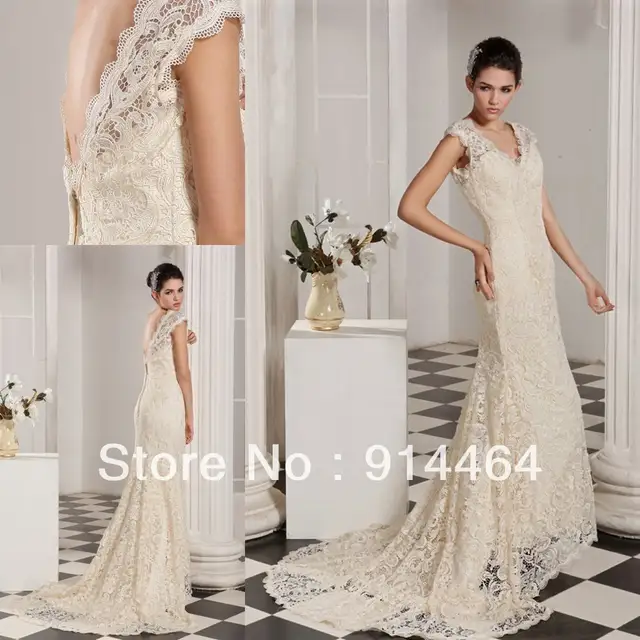 Champagne V Neck High Low Roman Style Arabic Bridal Lace 2012 New