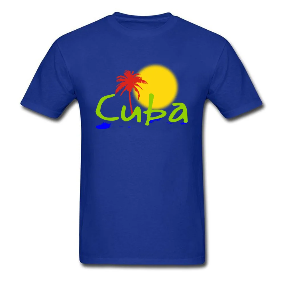 Cuba Sun tropical design gear T Shirt Short Sleeve Dominant Men's ostern Day T Shirt Custom T-shirts Round Collar Cotton Fabric Cuba Sun tropical design gear blue
