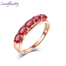 LOVERJEWELRY, 18 K, розовое золото, рубиновое кольцо, Трендовое Женское Обручальное ювелирное изделие, кольца с натуральным драгоценным камнем, пять овальных камней 3*4 мм