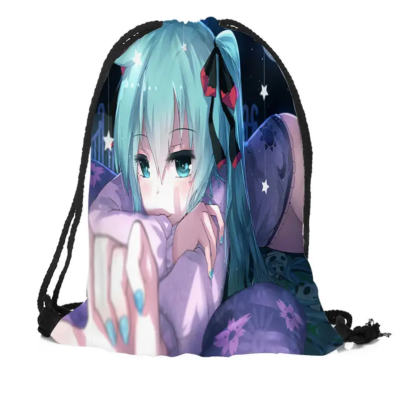 

Custom Hatsune Miku Drawstring Backpack Silk Soft Bag Travel Beach School Backpack More Size Custom You Image