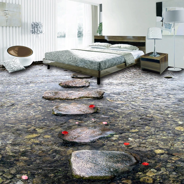 Buy Custom Flooring Murals Stone Road Creek Water 3D Floor Tiles Living Room