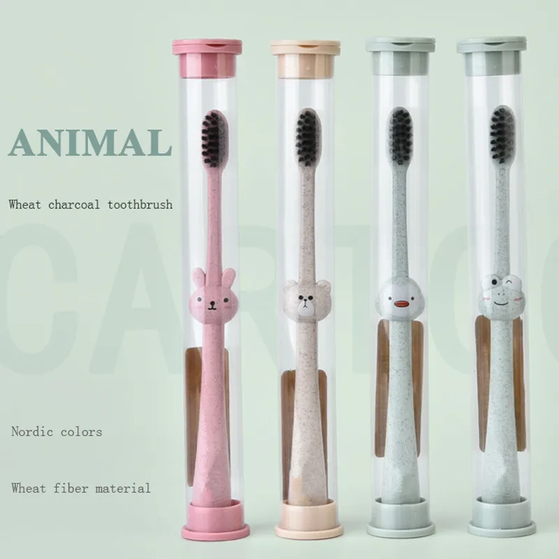 

New 1 pc Bamboo Cartoon Animal Children Toothbrush Natural Wheat Straw Safety Oral Care Nano-antibacterial Mini Heads