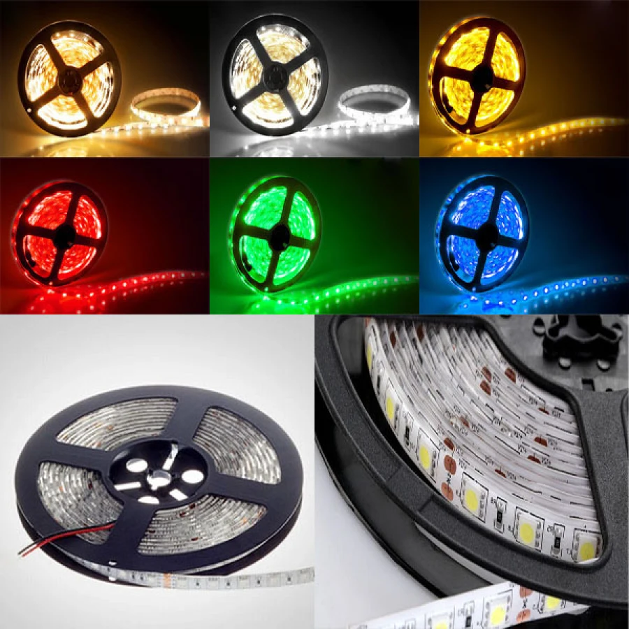 

12V LED Strip Waterproof no waterproof 5m/lot Fiexible LED lights SMD 5050 60Led/M RGB/Warm White/White/Red/Blue extra bright