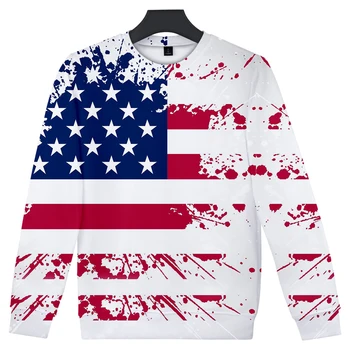

Hip hop Casual Independence Day Sweatshirt Men/Women Long Sleeve Round Neck Capless Hoodies 3D Print July Fourth Hoodie Top