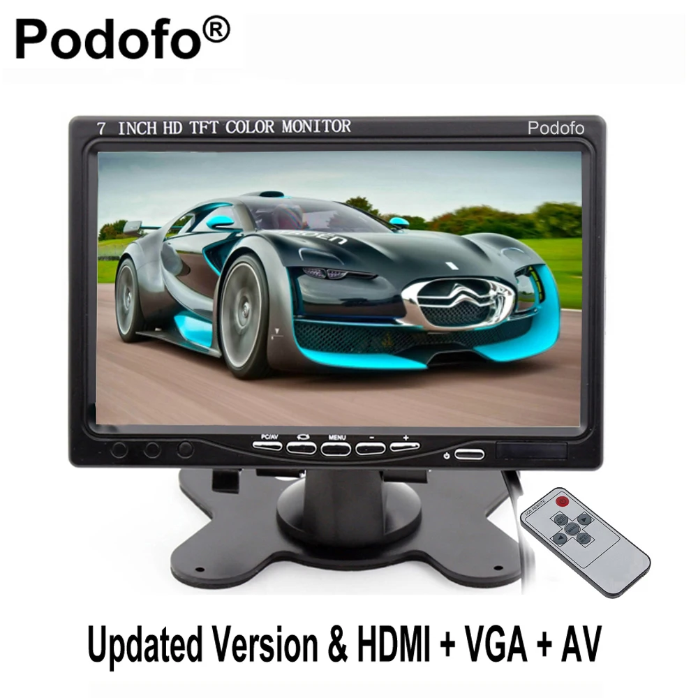 Podofo 7 vga monitor tft lcd color car monitor 2 video input pc audio