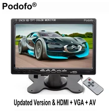Podofo 7” VGA Monitor TFT LCD Color Monitor 2 Video Input PC Audio Video Display VGA HDMI AV Input Monitor Car-styling