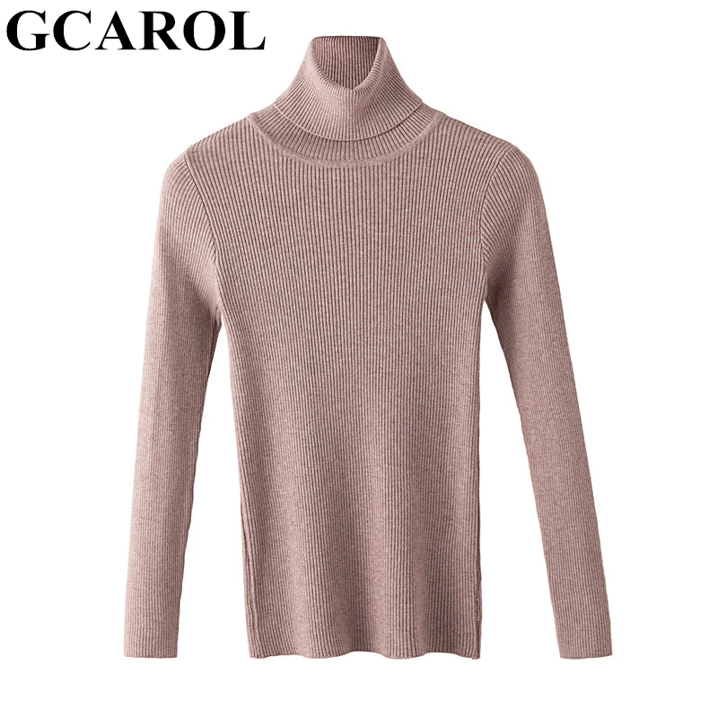 GCAROL Fall Winter Women Turtleneck Sweater Minimalism Daily Stretch Jumper Slim Cropped Knit Pullover Basic Top Knitwear | Женская