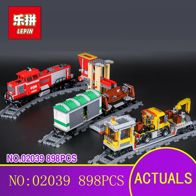 

DHL LEPIN 02039 898Pcs New City Series Red Cargo Train Set Children Building Blocks Brick Educational Children Toys Model 3677
