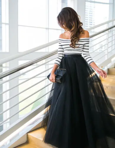 Женская блузка с открытыми плечами и длинная юбка в полоску|clothes set|long skirt topswomen set