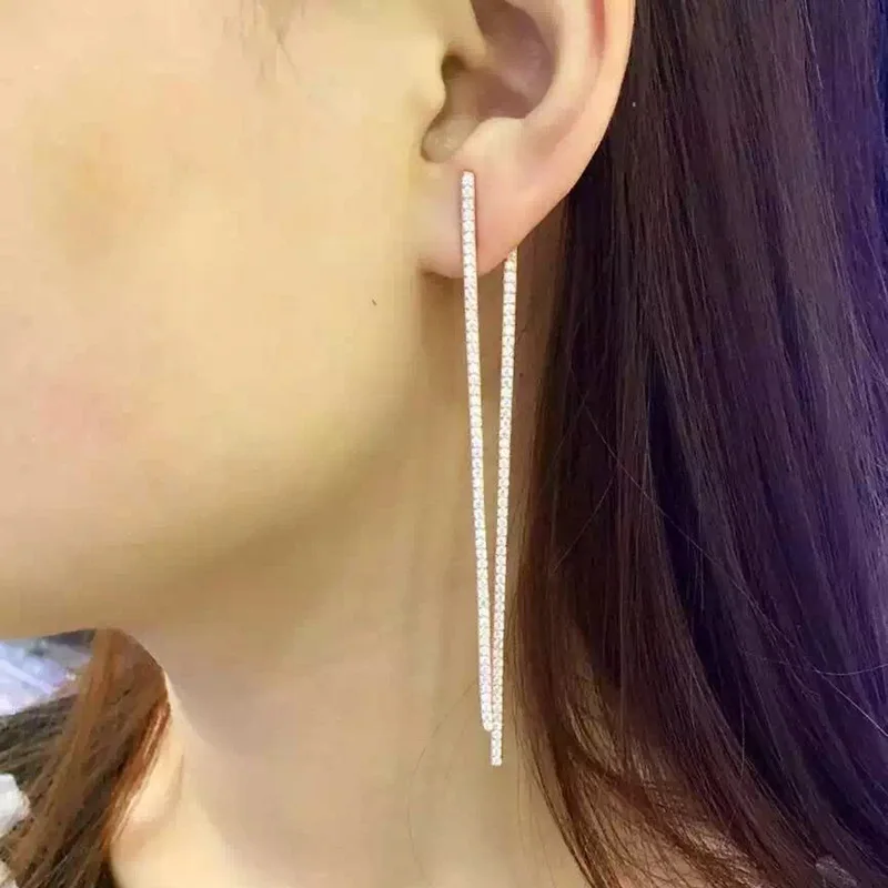 

YP32 AAA Zircon 925 Sterling Silver Long Straight Line Stud Earring Created Crystal A*M Design For Women Wedding Gift Jewelry