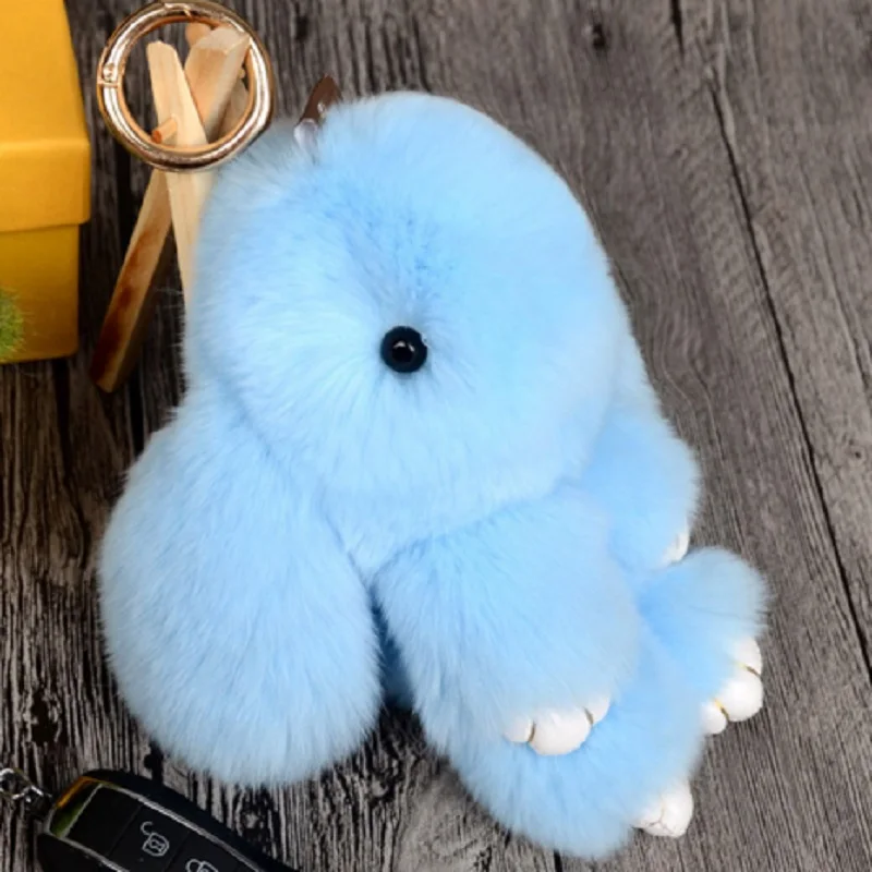 2021 New 18CM Fluffy Bunny Keychain Rex Rabbit Key Chain Fur Woman