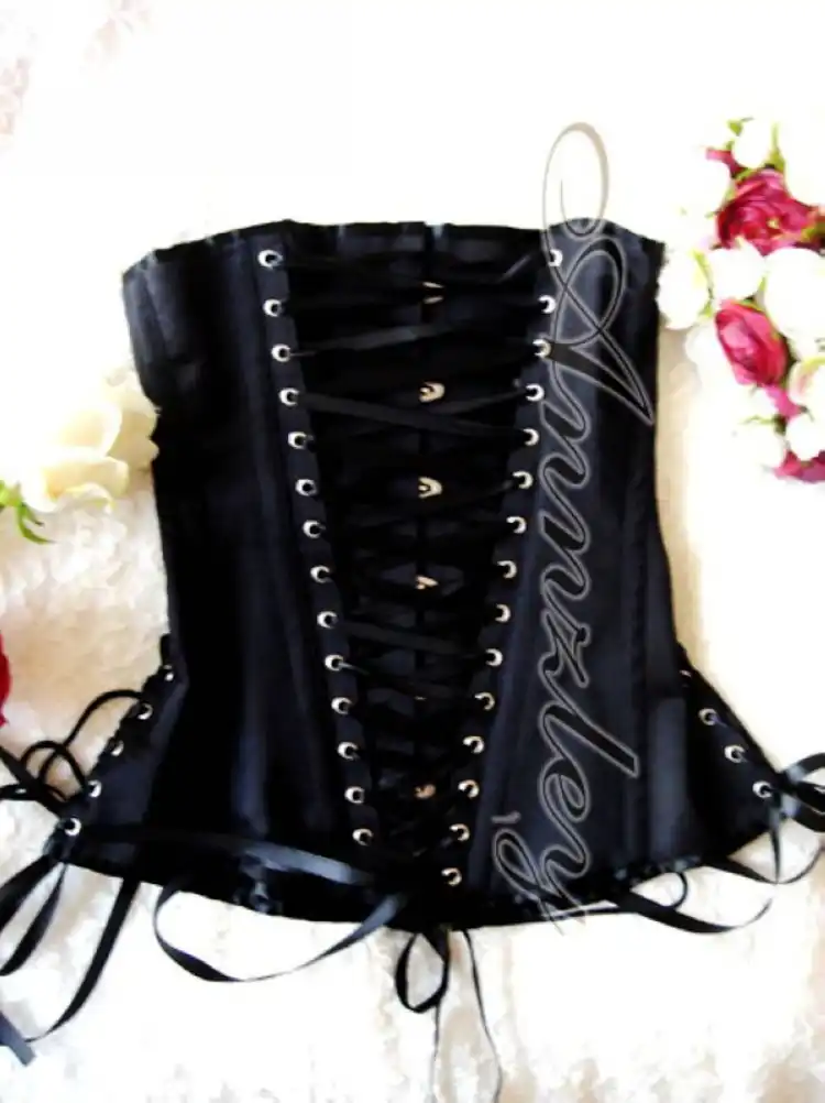 Long Black Gothic Tight Lacing Waist Slimming Underbust Corset Half