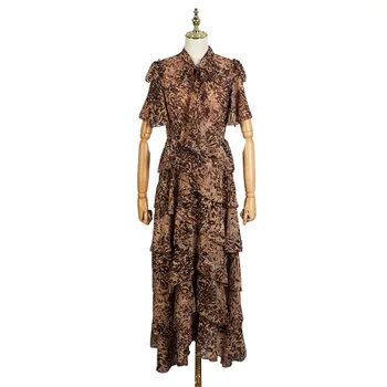 

Hot Sale 2019 Leopard Cake Dress Elegant Ruffles O Neck Print Women Short Night Club Celebrity High Quality Dresses Wholesale