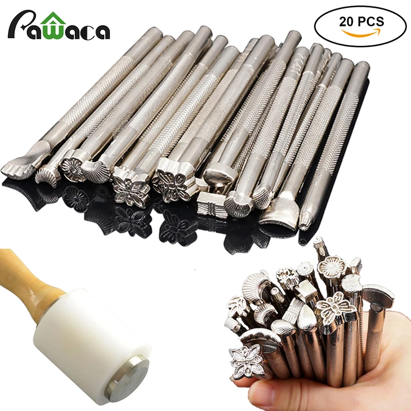 

20pcs DIY Leather Working Saddle Stamping Tools Set for Leathercraft Working Carving Handmade Art Carving Hammer Cowhide Tool