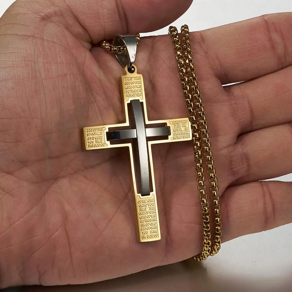 

Punk New Stainless Steel Silver Gold Tone Cross Crucifix Pendant With 24inch Rolo Box Chain Necklace Mens Womens Jewelry Gift