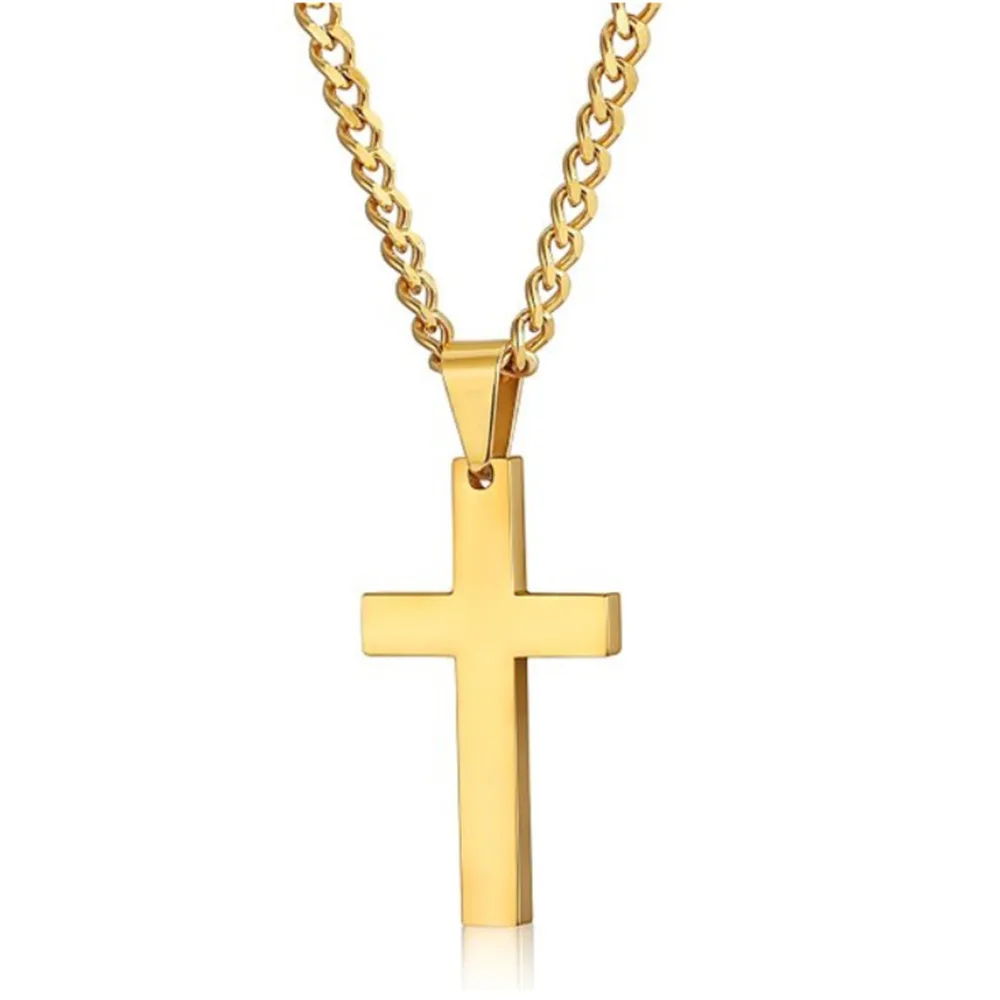 Stainless Steel Titanium Faith Crucifix Cross Pendant Necklace Choker Gold/Black Chain For Men Women Jewelry Jesus Prayer
