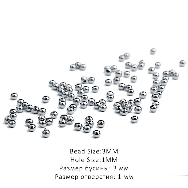 50 шт./лот, диаметр 3 мм, 4 мм, 6 мм, 8 мм, 10 мм, круглые Серебристые бусины из нержавеющей стали с большим отверстием, металлические бусины-разделители для изготовления ювелирных изделий своими руками - Цвет: 3mmx1mm