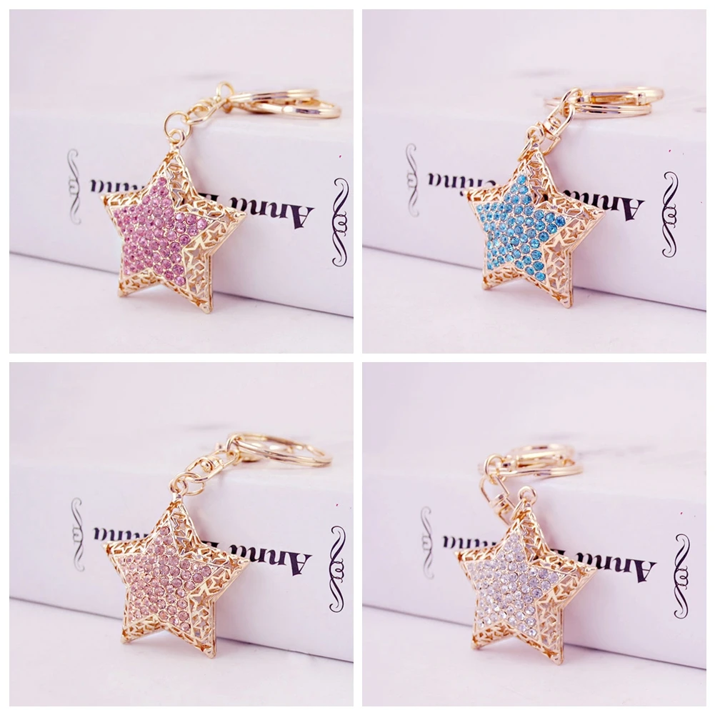 

Fashionable Cute Key Chain Alloy Rhinestone Star Pattern Key Chain Bag Car Women Key Ring for Gifts Jewelry llaveros para mujer