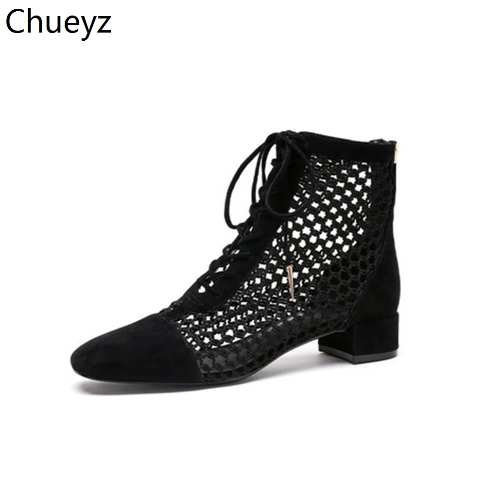 

Chueyz Fashion Summer Women's Sandals Flock Gladiator Women's shoes Genuine Leather Square Heel Shoes For Ladies Size 34-39