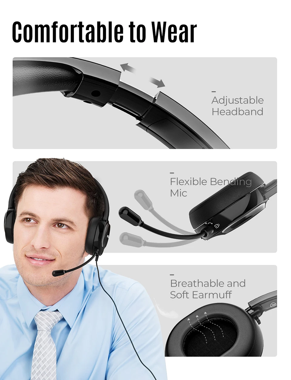 Mpow 331 Wired Headset USB3.5mm Plug Headphone With Microphone (2)