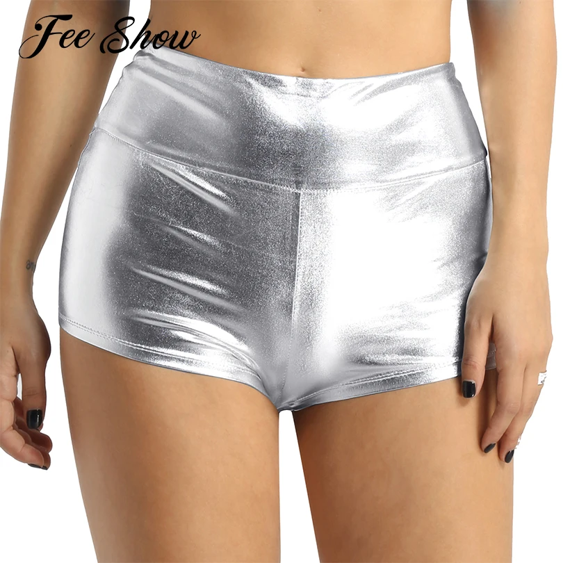 Women Shiny Dance Shorts High waisted Gymnastic Ballet Shorts Skinny ...