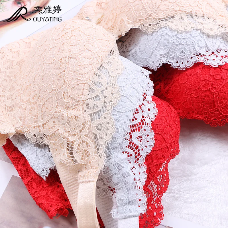 

Lace big chest bra gathered without steel ring ultra-thin sexy non-sponge anti-sagging collection of breast underwear women