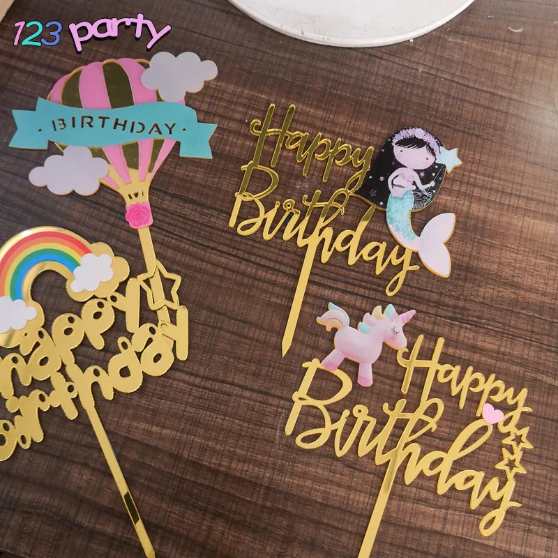 

Baking Cake Decoration Unicorn Mermaid Happy Birthday Cake Flag Birthday Party Decoration Supplies