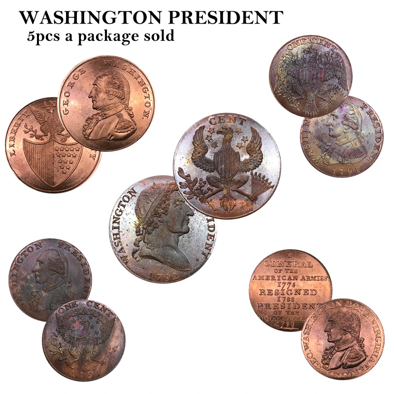 

United States Washington President 1791 Baker 15 Large Eagle Cent 16 Small Eagle Cent 1792 Roman Head Cent Red Copper Copy coins