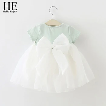 

HE Hello Enjoy Baby Girl Dress 1 year Birthday Dress Lace Baptism Vestido Infantil Bowknot Princess Wedding Dresses Newborn