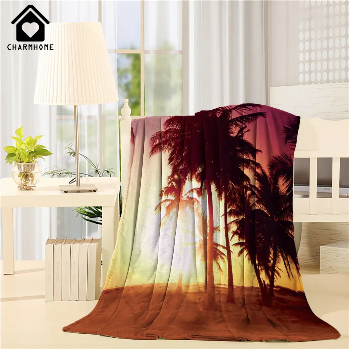 CHARMHOME Personalized Blanket Flannel Fleece Fabric Blanket Sunset