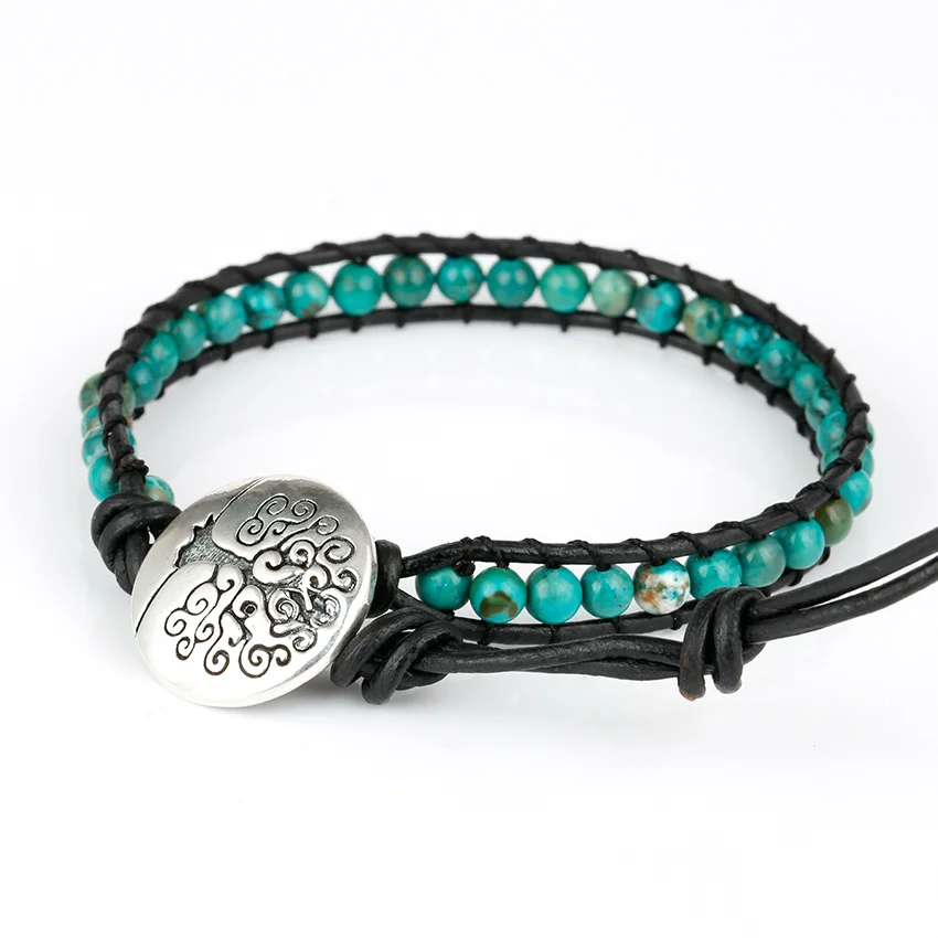 Moories Natural Stone Wrap Leather Bracelet Copper Buckle Women's Bohemian Stones Adjustable Bracelets for Woman 2018 (2)