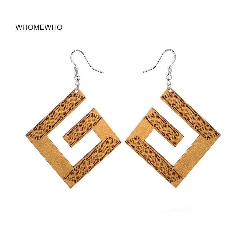 

Laser Cut Wood African Queen Engraved Triangle Geometric Rock Africa Earrings Vintage Party Jewelry Retro Wooden DIY Accessory