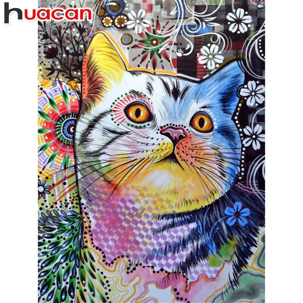 

HUACAN DIY Diamond Mosaic Diamond Embroidery Animals 5D Diamond Painting Cat Full Drill Square Picture Of Rhinestones