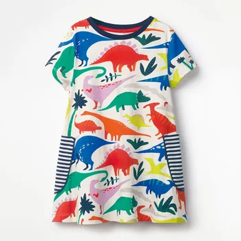 

Little maven 2-7Years Dinosaur Pattern Baby Girl's Tops Tees Dress Toddler Girl's Dresses Children Kids Pockets Dress Vestido