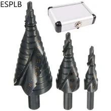 ESPLB 3 шт. HSS Кобальт ступенчатые сверла 4-32 мм высокоскоростной стальной азотный спиральный треугольный хвостовик Сверло Набор для металлического конуса
