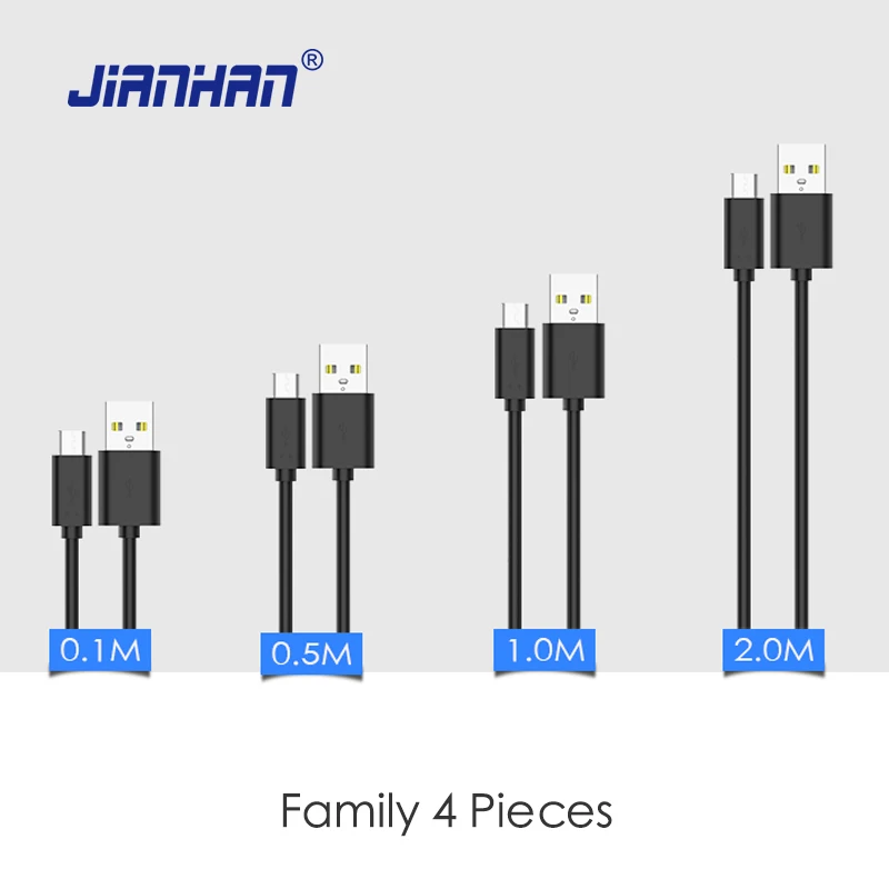 Кабель микро USB JianHan 4 шт. кабели для быстрой зарядки и передачи данных 0 1 м/0 5 м/1 м/2
