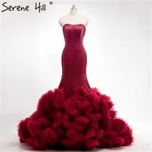 Luxury Long Train Croset Bodice Top Quality Lace Up Cloud Mermaid Wedding Dress Burgundy Bridal Gowns Robe De Mariage Rouge 2017