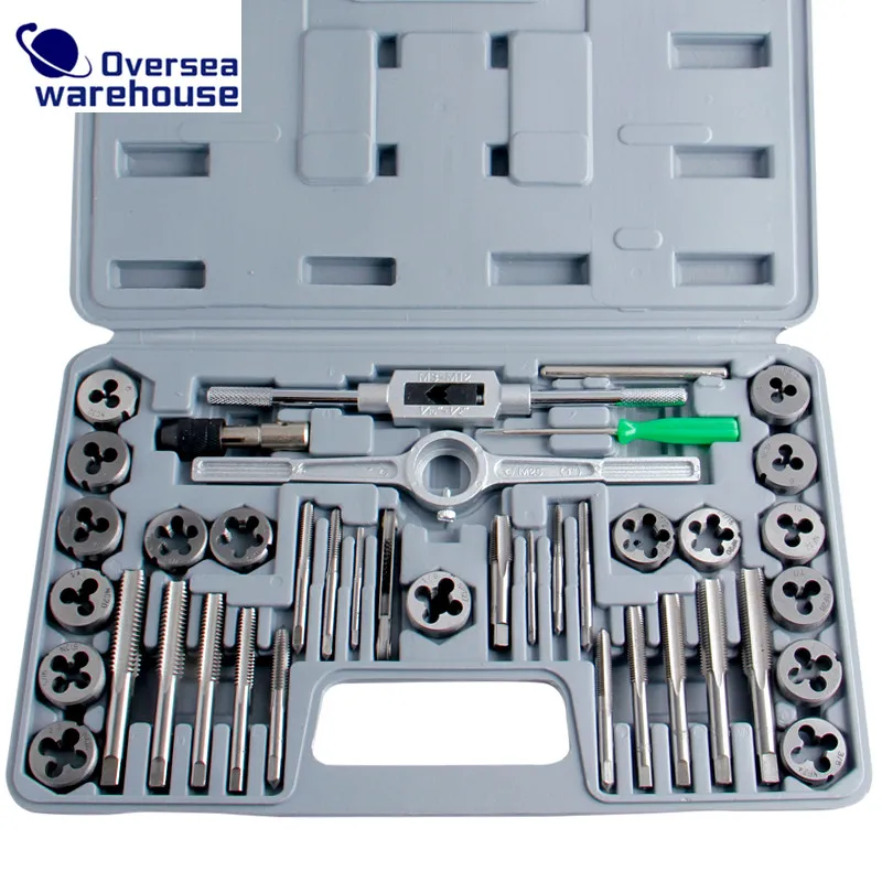 

40PCS Tap Die Set Inch Hand Screw Tap Alloy Steel With Tap Handle Threading Tool Gauge With Plastic Box