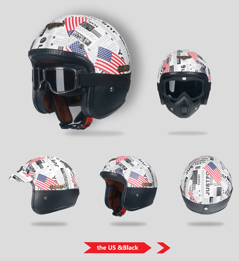 LDMET moto rcycle Ретро шлем винтажный кожаный PU каск реактивный шлем с открытым лицом cascos para moto pilot Кафе racer cruise
