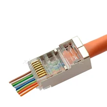 30 pcs 100pcs rj45 connector cat5 cat5e network connector 8P8C metal shielded modular rj45 plug terminals have hole in front