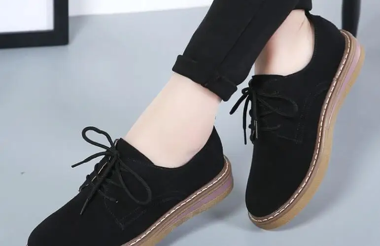 New Genuine Leather Women Flat Shoes Lace up Autumn Sneakers Oxford Shoes Female Moccasins Casual Flat retro women shoes