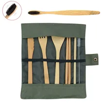 Портативный набор посуды из бамбука путешествия Экологичная вилка ложка набор соломинок с проведением Новое поступление дропшиппинг