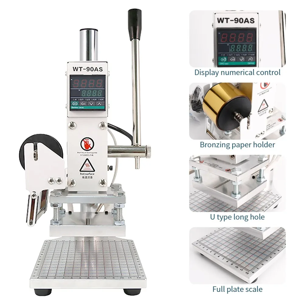 WT-90DS-M машина для горячего тиснения фольгой ручная регулируемая температура для ПВХ кожи тиснение пресс ing логотип маркировка пресс