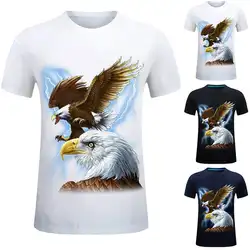 Модная мужская летняя футболка, топы, 3D, Летающий орел, молния, футболка с коротким рукавом, хлопок, повседневный Топ, одежда, футболка