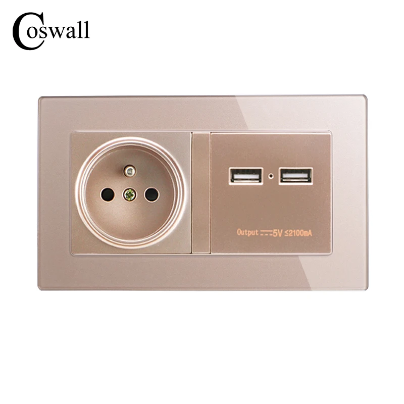 COSWALL настенная розетка французская стандартная с двойным USB интеллектуальным