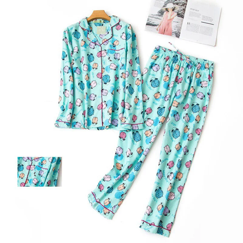 Милые хлопчатобумажные, с мультипликационными персонажами пижамы женские пижамные комплекты осень животных 100% хлопок щеткой женские