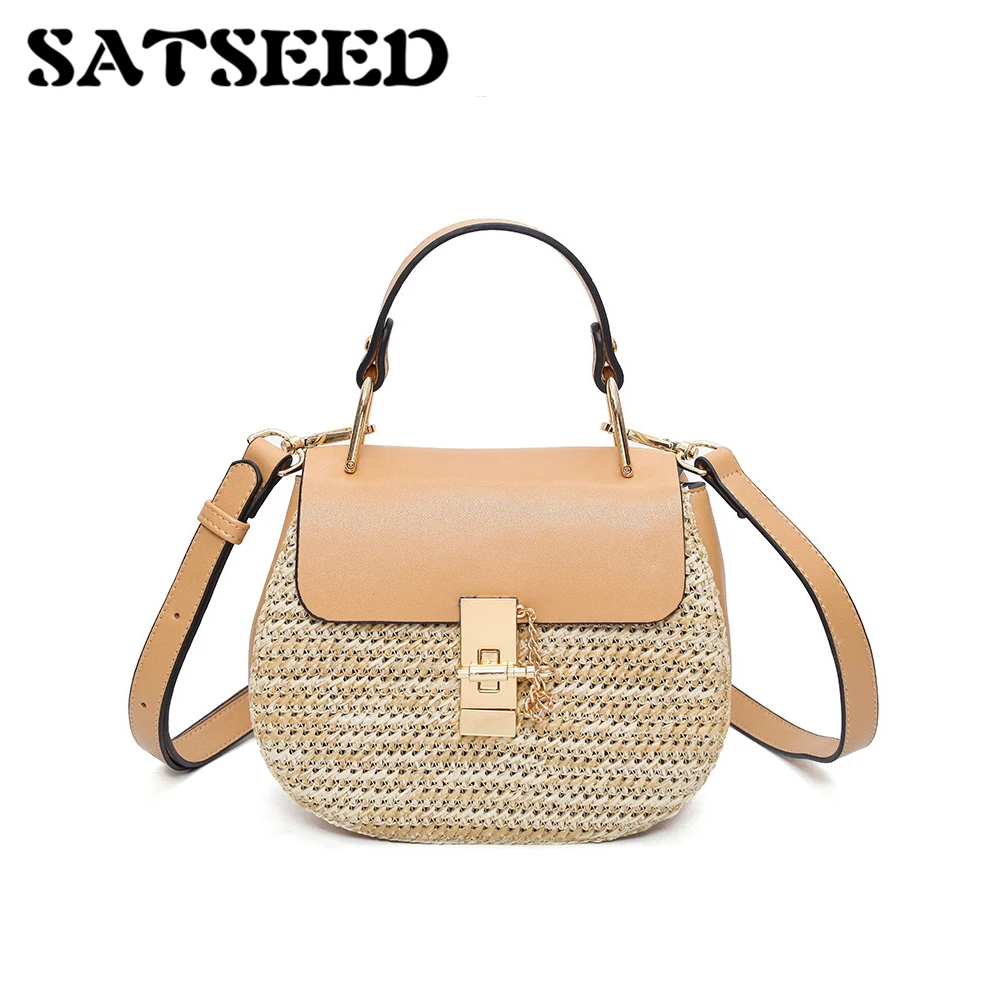 

2019 New Straw Bag Version Lock Latch Shoulder Bag Braided Ladies Diagonal Package